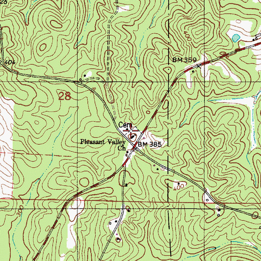 Topographic Map of Pleasant Valley Cemetery, AL