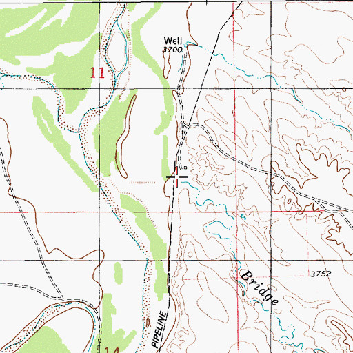 Topographic Map of Bridge Creek, WY