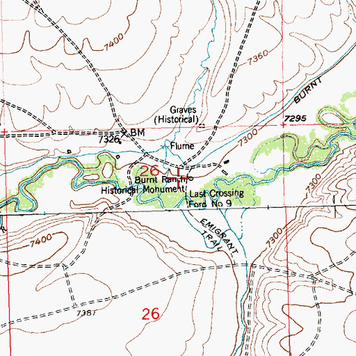Topographic Map of Burnt Ranch Historical Monument, WY