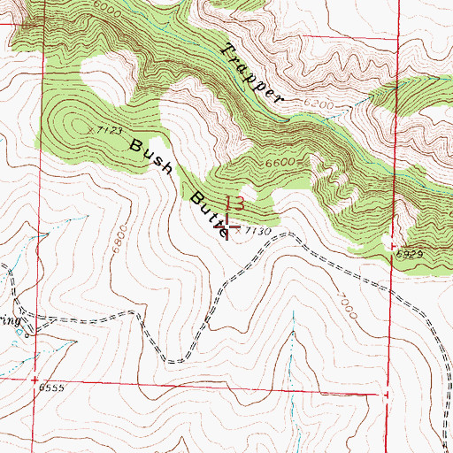 Topographic Map of Bush Butte, WY