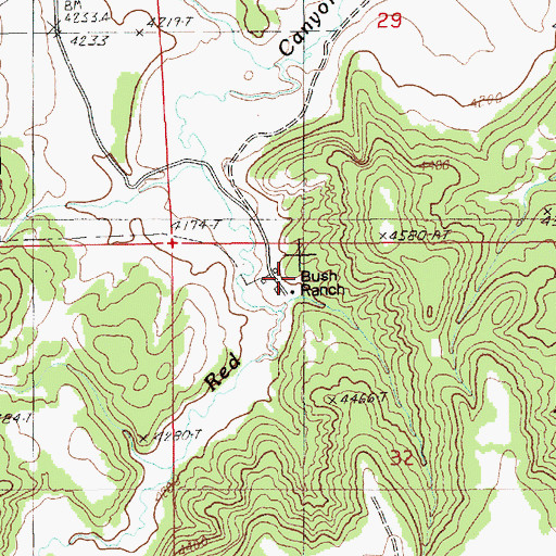 Topographic Map of Bush Ranch, WY