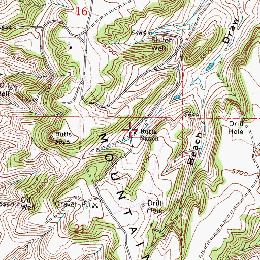 Topographic Map of Butts Ranch, WY