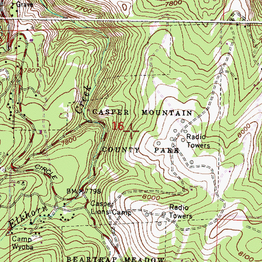 Topographic Map of Casper Mountain County Park, WY