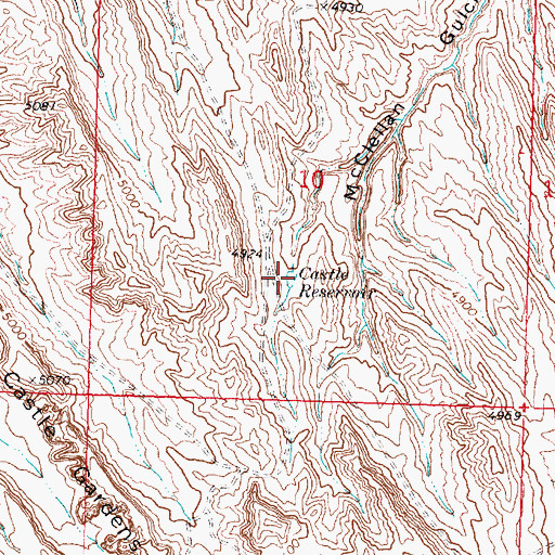 Topographic Map of Castle Reservoir, WY