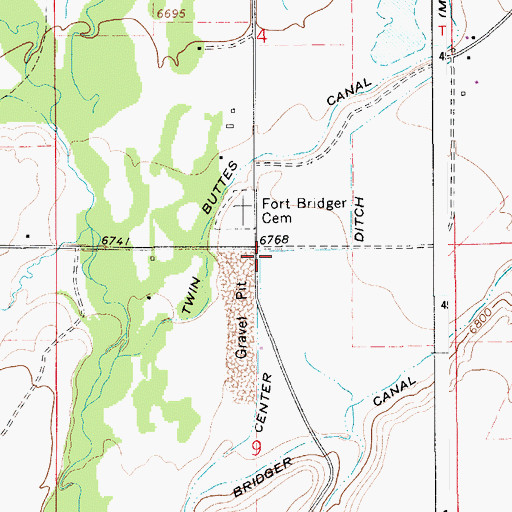 Topographic Map of Center Ditch, WY