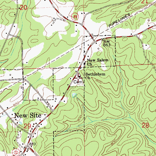 Topographic Map of Bethlehem Cemetery, AL