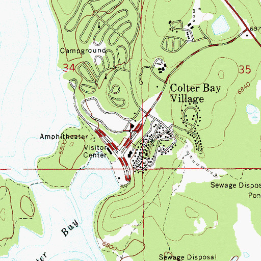 Topographic Map of Colter Bay Village, WY