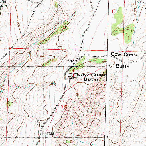 Topographic Map of Cow Creek Butte, WY