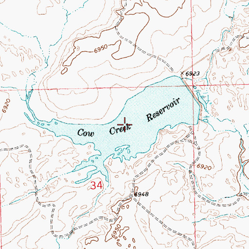 Topographic Map of Cow Creek Reservoir, WY