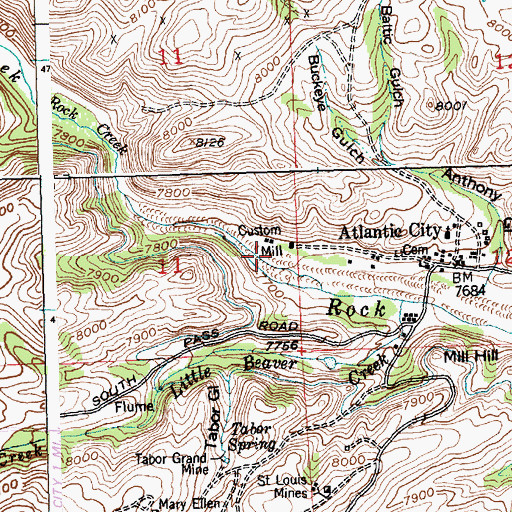 Topographic Map of Custom Mill, WY