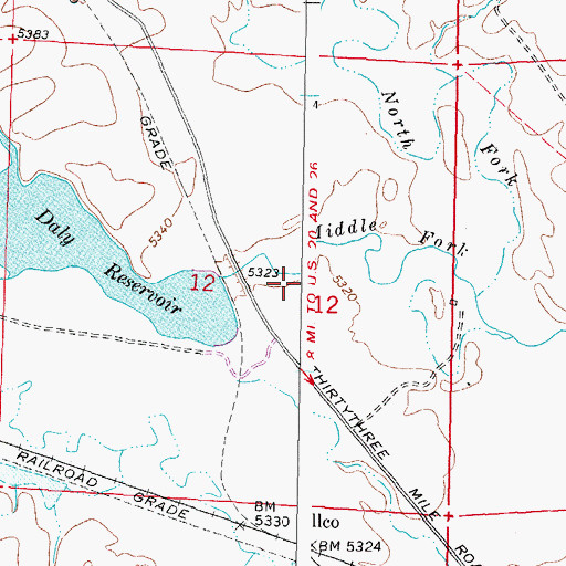 Topographic Map of Daly Reservoir, WY