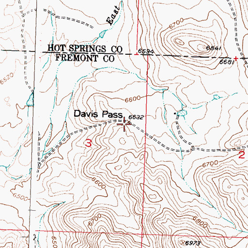 Topographic Map of Davis Pass, WY