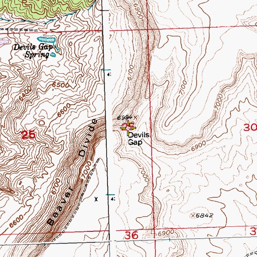 Topographic Map of Devils Gap, WY