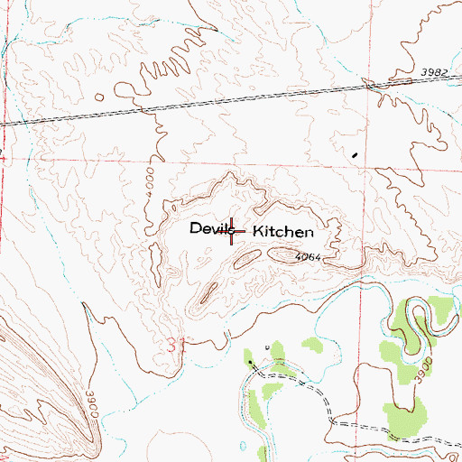 Topographic Map of Devils Kitchen, WY