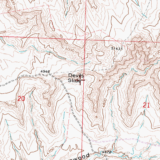 Topographic Map of Devils Slide, WY