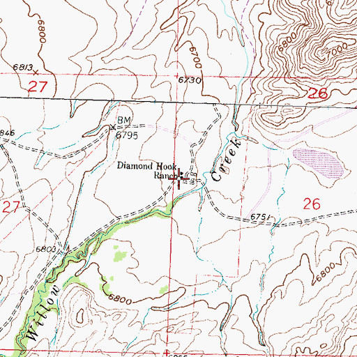 Topographic Map of Diamond Hook Ranch, WY