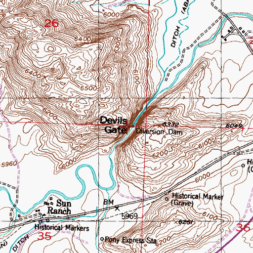 Topographic Map of Diversion Dam, WY