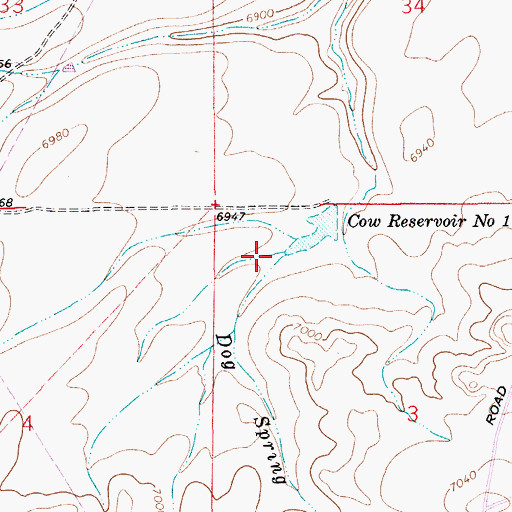 Topographic Map of Dog Spring Wash, WY