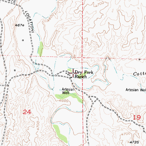 Topographic Map of Dry Fork Ranch, WY