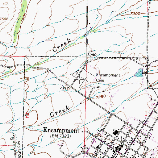 Topographic Map of Encampment Cemetery, WY