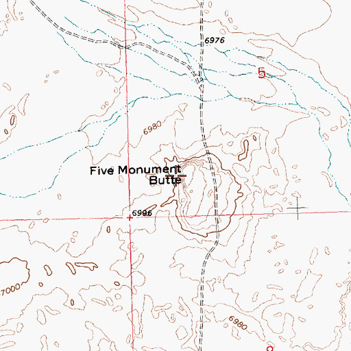 Topographic Map of Five Monument Butte, WY
