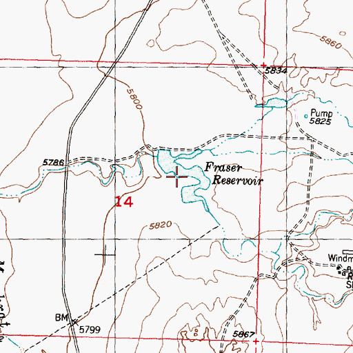 Topographic Map of Fraser Reservoir, WY
