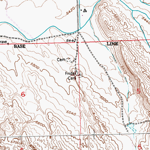 Topographic Map of Friday Cemetery, WY