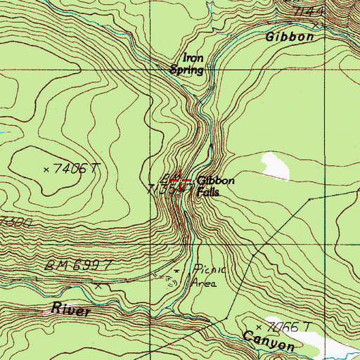Topographic Map of Gibbon Falls, WY