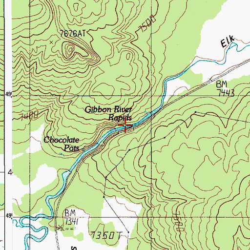 Topographic Map of Gibbon River Rapids, WY