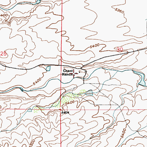 Topographic Map of Grant Ranch, WY