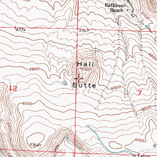 Topographic Map of Hall Butte, WY