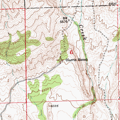 Topographic Map of Harris Ranch, WY