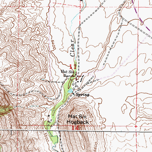 Topographic Map of Hat Six Ranch, WY