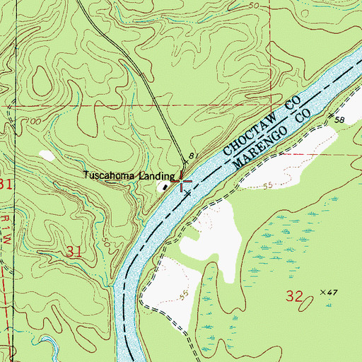 Topographic Map of Tuscahoma Landing, AL