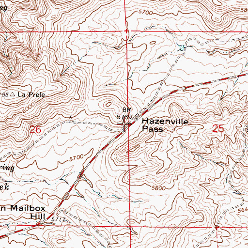 Topographic Map of Hazenville Pass, WY