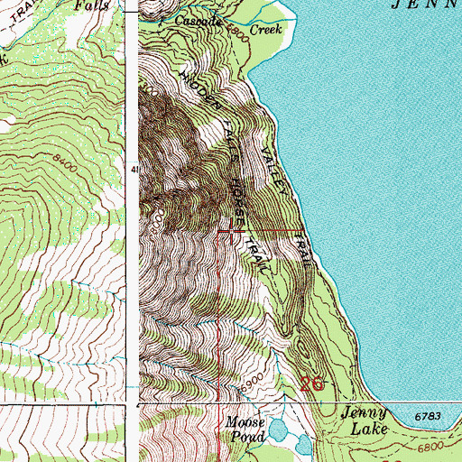 Topographic Map of Hidden Falls Horse Trail, WY