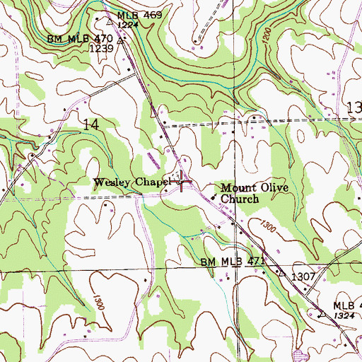 Topographic Map of Wesley Chapel, AL