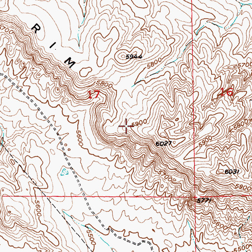 Topographic Map of Hillberry Rim, WY