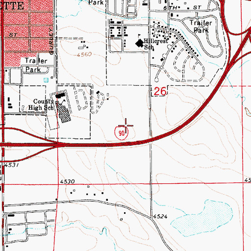 Topographic Map of Hillcrest Elementary School, WY