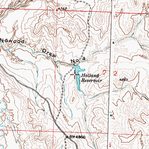 Topographic Map of Holland Reservoir, WY