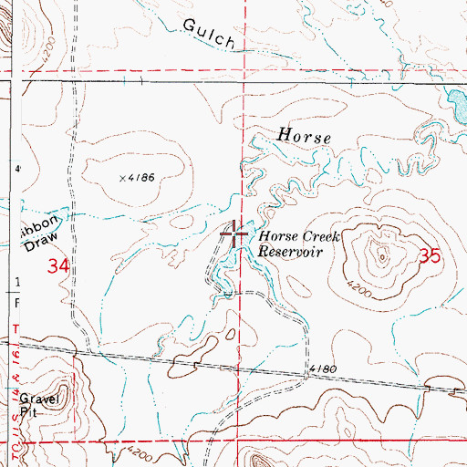Topographic Map of Horse Creek Reservoir, WY