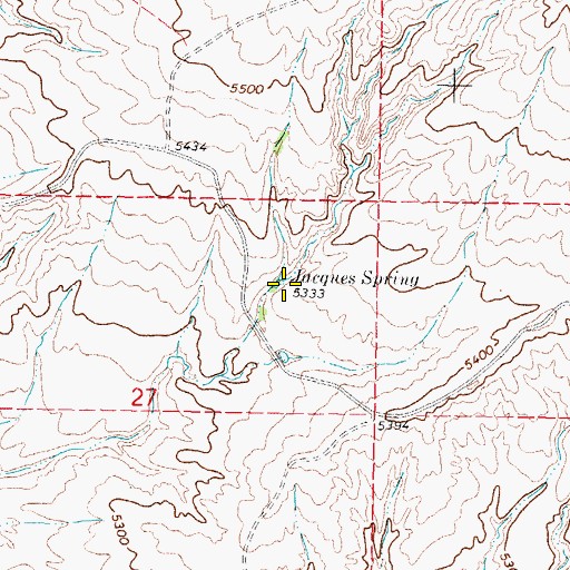 Topographic Map of Jacques Spring, WY