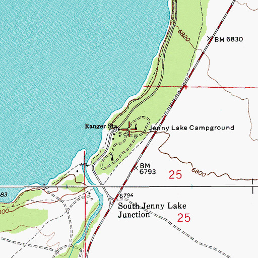 Topographic Map of Jenny Lake Campground, WY
