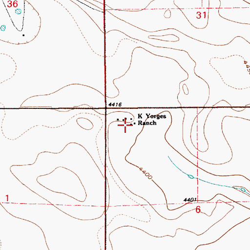 Topographic Map of K Yorges Ranch, WY