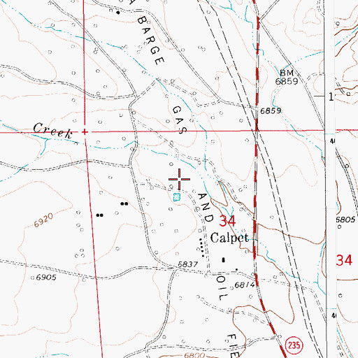 Topographic Map of La Barge Gas and Oil Field, WY