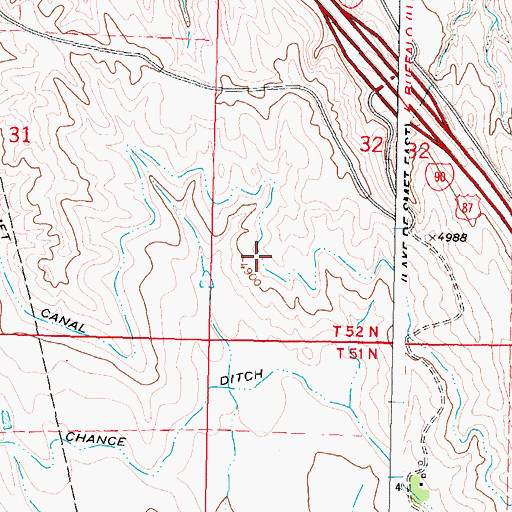 Topographic Map of Lake DeSmet Canal, WY