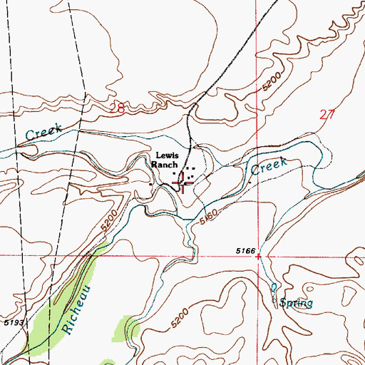 Topographic Map of Lewis Ranch, WY