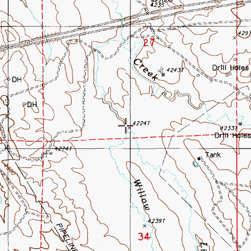 Topographic Map of Little Pine Ridge Creek, WY