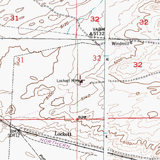 Topographic Map of Lockett Mine, WY
