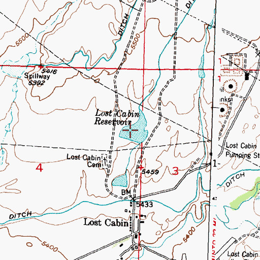 Topographic Map of Lost Cabin Reservoir, WY